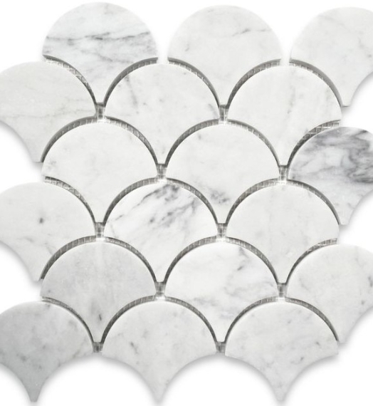 Gạch mosaic vảy cá PBCY869501 (màu trắng vân đá carrara)