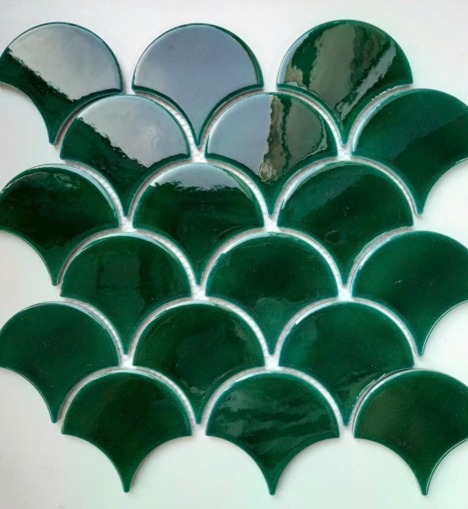 Gạch mosaic vảy cá PBMHF02 (Xanh lá đậm không rạn)